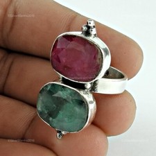 Rubin Smaragd Massiv Sterling Silber Art Déco Cocktail Statement Ring Schmuck US