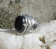 Ω Ring Onyx schwarz französische Lilie Zeichen der Monarchie Silber 925 Gr 17,5