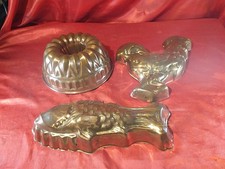 3 Alte Gugelhupf Form Backform Kupfer Verzinkt Huhn 🐓 Fisch 🐠 (5754)