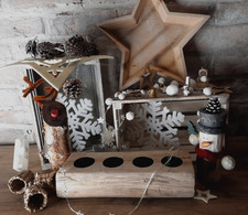 Deko Paket, Shabby Chic, Weihnacht, Holzkiste, Lichterkette, Adventskerzenstände