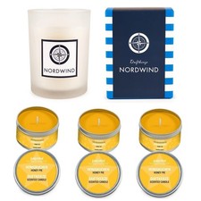 4x pajoma Duftkerze 1x Nordwind im Glas Lemongras-Ingwer + 3x Honigkuchen Dose
