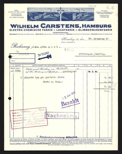 Rechnung hamburg 1927 wilhelm - rechnung,