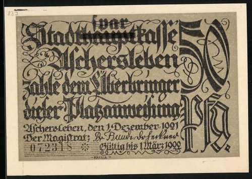 Notgeld aschersleben 1921 50 - aschersleben, 1921,