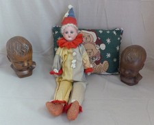 antike Puppe mit Porzellankopf Mabel Clown Strohfüllung um 1910/20 ca. 45 cm
