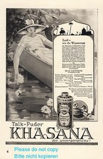 Talkumpuder Khasana Deutsche Anzeige 1925 Dame Traum Seerose Sommerhut See Boot +