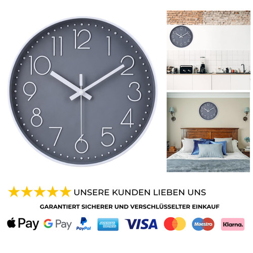 Funk wanduhr 30cm grau leise - 30cm,