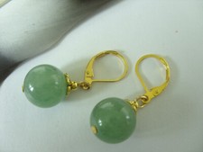 12 mm  grüner Aventurin Ohrringe  Earrings mit Messing Brisuren goldfarben