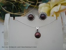 Set aus echten Perlen in Tahiti-Schwarz / Peacock 925er Silberkette mit Etui TOP