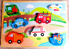 KINDER STECKPUZZLE FAHRZEUGE Holzspielzeug Kleinkinder Holzpuzzle Puzzle