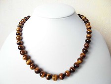Edelsteinkette Tigerauge 48cm Halskette 9mm Perlen  Collier 