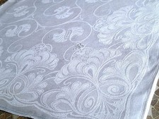 antike Damast Tischdecke,  Jugendstil  Muster, Halbleinen, 1910er Jahre