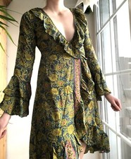 Emily in Wonderland Seiden-Wickelkleid Boho Hippie Festival Vintage XS/S