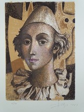 Harlekin Porträt - Diego - Farblithographie signiert - Bühnenfigur Komödie 1983