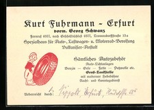 Vertreterkarte Erfurt, Kurt Fuhrmann vormals Georg Schwanz, Vulkanisier Anstalt 