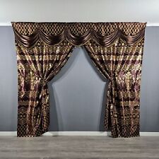 Verdunkelungsvorhang Barock Gardine Blickdicht mit Querbehang Set Perde Braun