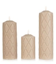 ELAMBIA 3 LED-Kerzen Polster-Optik Flamme Luma, Timer Höhe 12,5, 20 & 25cm TAUPE