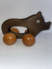 Holz Tier Schwein mit Rollen groß Kinderspielzeug Natural Waldorf