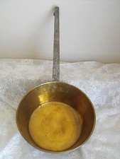 antike Messing Stielkasserole Messingpfanne geschmiedeter Eisengriff um 1900 