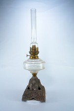 Petroleumlampe, 19. Jh, KOSMOS Rundbrenner, verziert, Gußeisen Sockel, 56,5 cm