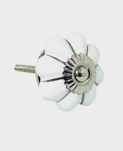Möbelknopf blume weiß - möbelknopf, silber