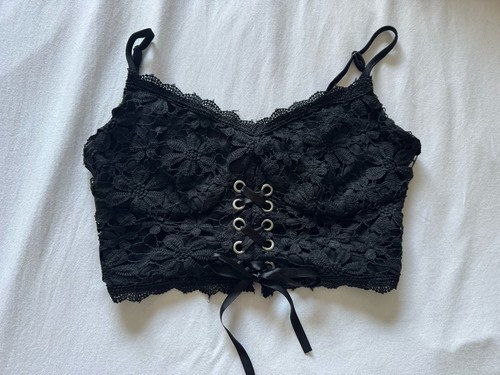 Top crop schwarz mit - schwarz, spitze