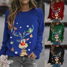 Damen Weihnachts Sweatshirt Hoodie Pullover Weihnachten Pulli Jumper Winter Xmas