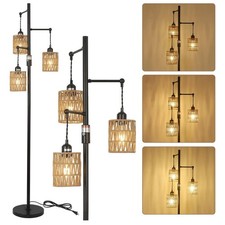 Rayofly Dimmbar Stehlampe Wohnzimmer, Vintage Stehlampe mit Rattan