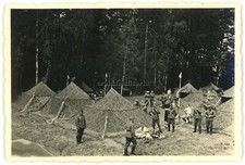 Orig. Foto Soldaten in Zeltlager mit viele Zeltbahn - Tarn Camo Biwak