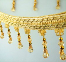 ab 1m Diamantlook Perlenfransen 7,5 cm breit gelb Korallenband Spitze Borte (DE)