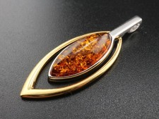 GJ69 * BERNSTEIN ELEGANTER EDELSTEIN  ANHÄNGER BI-COLOR 925er SILBER/VERG