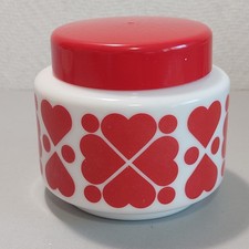 Vorratsdose Vorratsbehälter Weißes Glas mit Deckel Vintage 70er J. rote Herzen