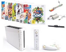 Wii KONSOLE + ORIGINAL NINTENDO CONTROLLER SET + KABEL + 1 GRATIS SPIEL (B-WARE)