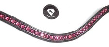 Stirnriemen feuriger himbeer rosa Strass  WB 41 cm Leder schwarz NEU