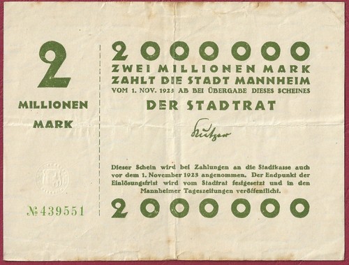 Notgeld mannheim millionen - notgeld,