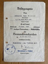 Besitzzeugnis Verwundetenabzeichen 2. Weltkrieg - WW2 - Urkunde
