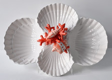 BASSANO KERAMIK   4-geteilte  Vorspeisenschale  Antipastiera  KORALLE MUSCHEL