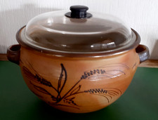 Brottopf Töpferware Handarbeit rund ~ 30 cm Ø braun Steinzeugmit bds-ig Griffen