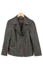 BONITA Lederjacke Damen Grau Gr. 42 L Gesteppt Reißverschluss Vintage Freizeit