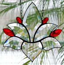 Bleiverglasung Bleiglas Fensterbild Facetten- Lotos Suncatcher in Tiffany    