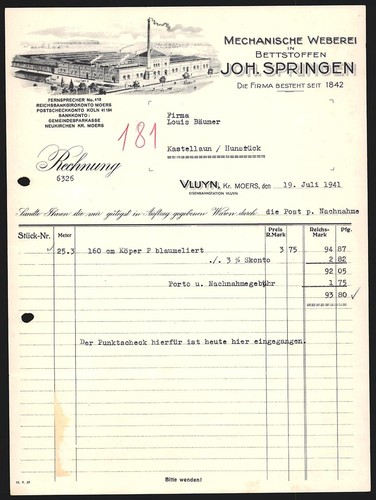 Rechnung vluyn 1941 joh - rechnung,