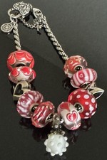Weihnachts-Armband ? TPOA + 3 Trollbeads Silber ⭐❤️❄️ + 8 Unikate Rot-Weiß
