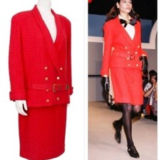 VINTAGE ORIGINAL CHANEL LUXUS- 2 Teilige ANZUG-KOSTÜM rote Wolle Boucle Gr.36-38