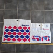 2x alte Plastiktüte Einkaufstüte KARSTADT pink-blau Muster Lebensmittel Sammler