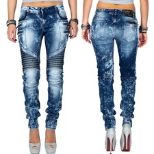 Cipo & Baxx Damen Jeans Zipper Biker Style Auffällig Fresh Discowear Streetwear 
