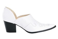 HEINE DAMEN SCHUHE  HOCHFRONTPUMPS - PUMPS -  WESTERN STYLE - LEDER - WEISS NEU