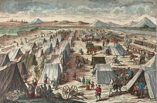 Prospect Europäisches Militärlager Probst altkol. Guckkasten-Kupferstich 18. Jh.