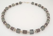 Halskette Kette Walzenkette Walzen Würfel Glas grau dunkelgrau anthrazit 298oo