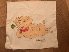 Kissenbezug mit handgemaltem Glücksschwein ca. 38x39cm Reißverschluss unbenutzt