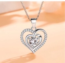 Damen Halskette Herz Zirkon Anhänger Frauen Schmuck Kette 925 Silber verstellbar