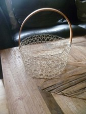 Drahtkorb Korb Dekokorb Aufbewahrung weiß mit Bambushenkel SHABBY NEU